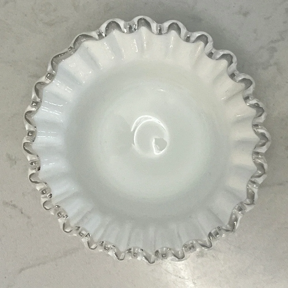 Fenton Silver Crest Bowl Ruffled Edge Mayonnaise‎ Bowl Underplate Milk Glass Vtg
